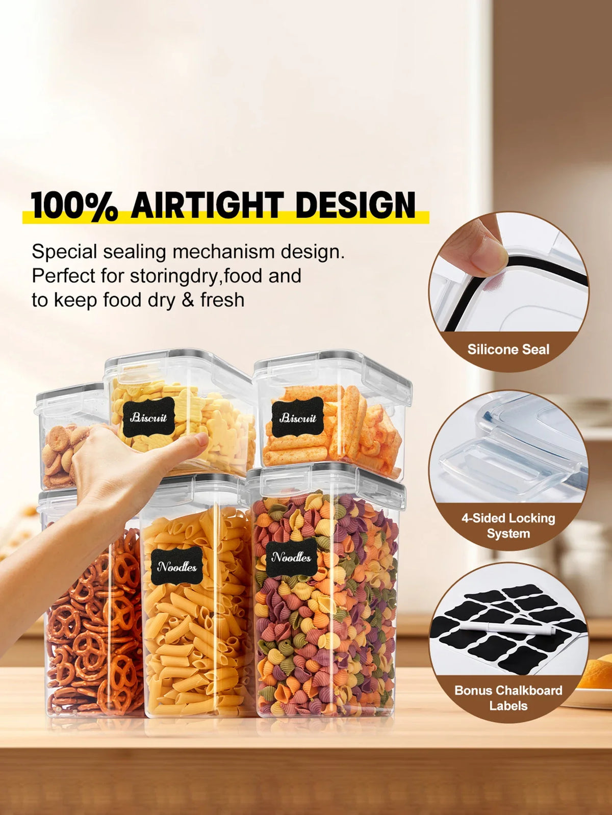 Airtight Cereal Storage Containers with Lids, PP Food Storage Jars for Rice, Pasta, Tea and Nuts, 12- or 24-Piece Sets - product view 5