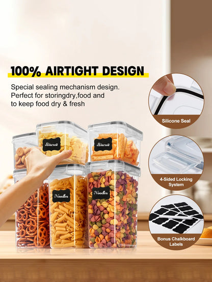 Airtight Cereal Storage Containers with Lids, PP Food Storage Jars for Rice, Pasta, Tea and Nuts, 12- or 24-Piece Sets - product view 5