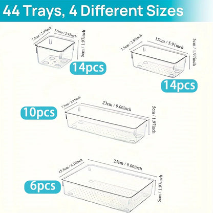 44-Piece Drawer Organizer Set, Clear Plastic Storage Boxes and Dividers for Kitchen, Pantry, Bathroom and Desk Drawers - product view 3