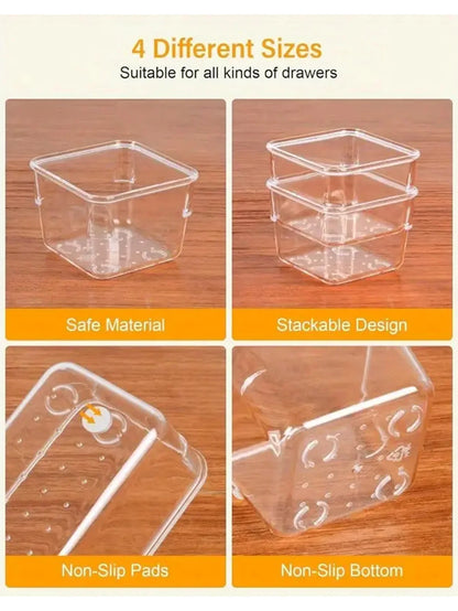 44-Piece Drawer Organizer Set, Clear Plastic Storage Boxes and Dividers for Kitchen, Pantry, Bathroom and Desk Drawers - product view 6