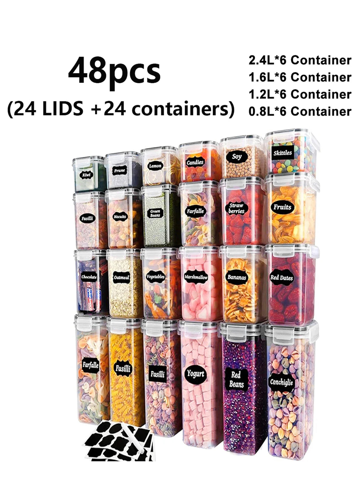 Sealed Food Storage Containers, 24 Plastic Pantry Containers with 24 Lids, PP Dry-Goods Organization Set - product view 1