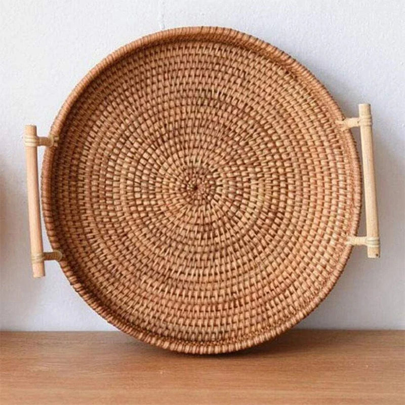 Handwoven Rattan Pantry Basket with Lid, Reusable Plant Fiber Storage Tray for Kitchen Countertops, 22, 24 or 28 cm - product view 4