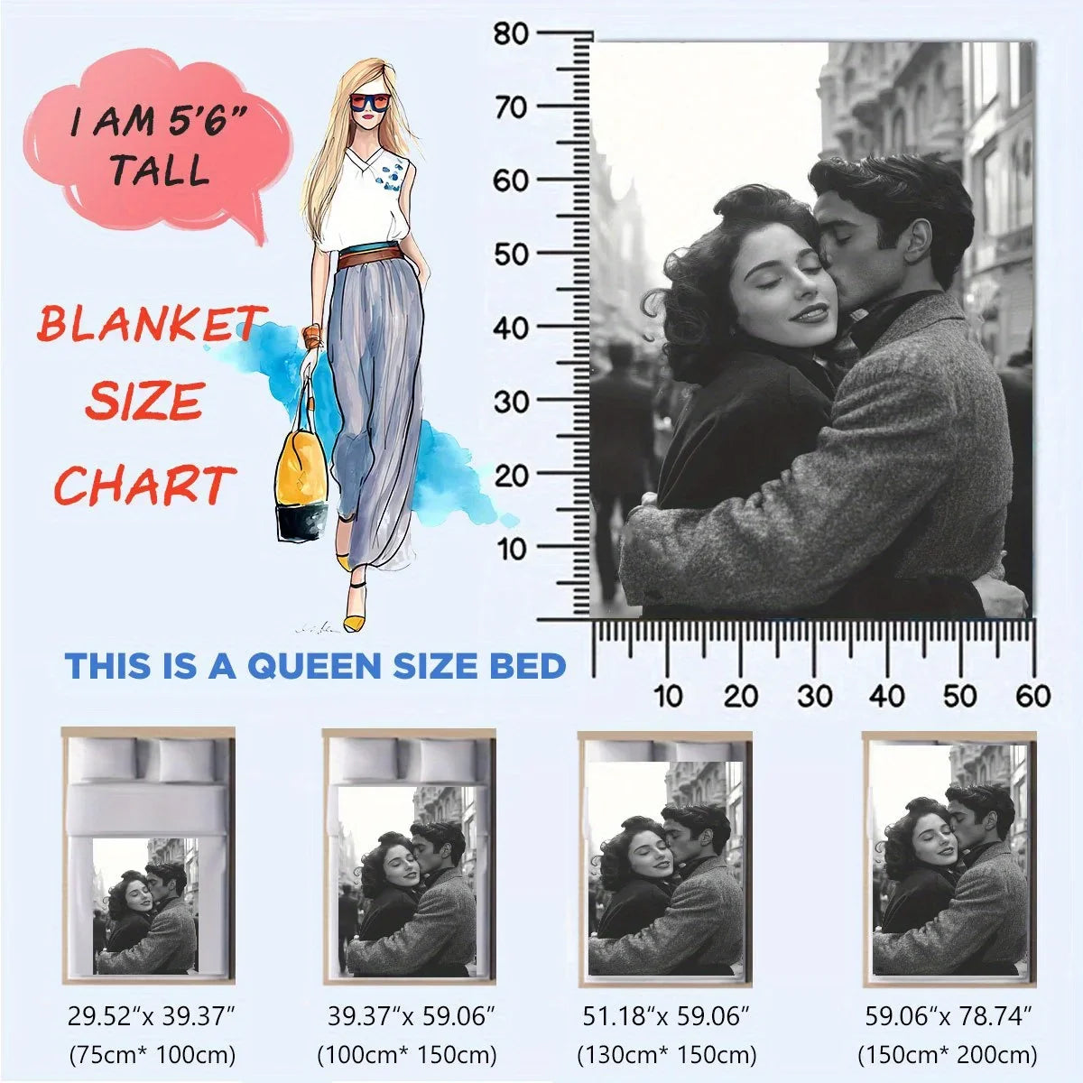 Personalized Photo Travel Blanket, Soft Printed 100% Polyester Throw in 4 Sizes for Sofa, Bed, Car, Picnic and Outdoor Use - product view 3