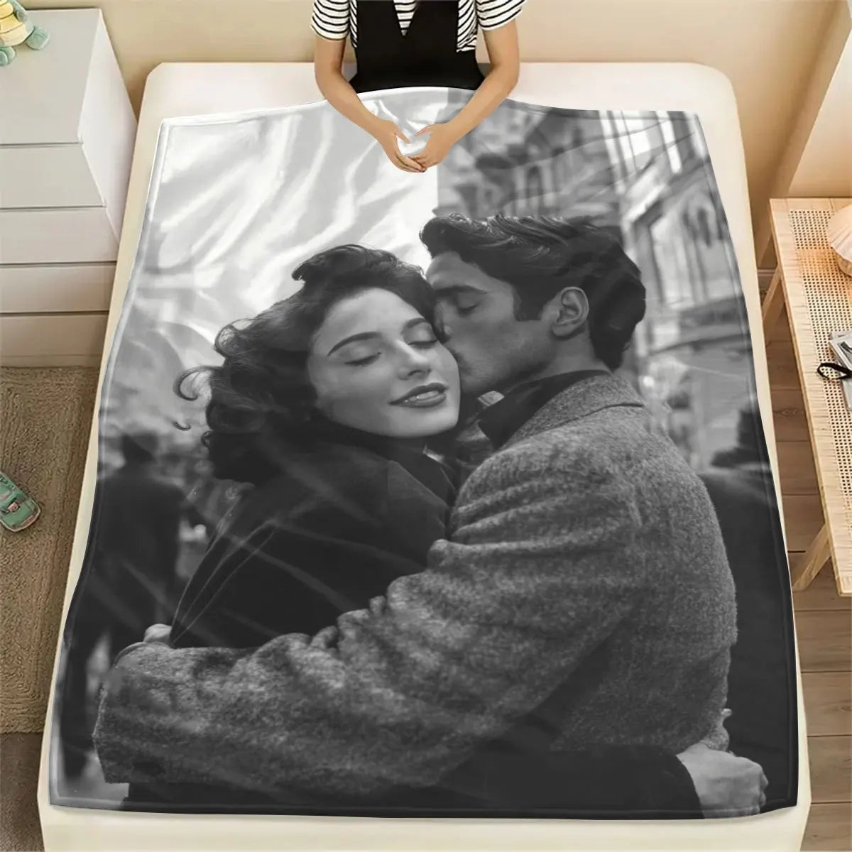 Personalized Photo Travel Blanket, Soft Printed 100% Polyester Throw in 4 Sizes for Sofa, Bed, Car, Picnic and Outdoor Use - product view 4