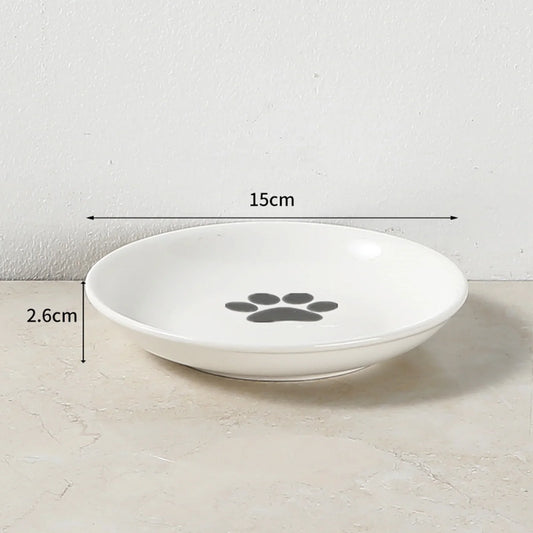 Ceramic Cat Bowl, Whisker-Friendly Shallow Rounded Dish with Wide Non-Slip Base, 15 x 2.6 cm, Bowl and Stand Options - product view 1