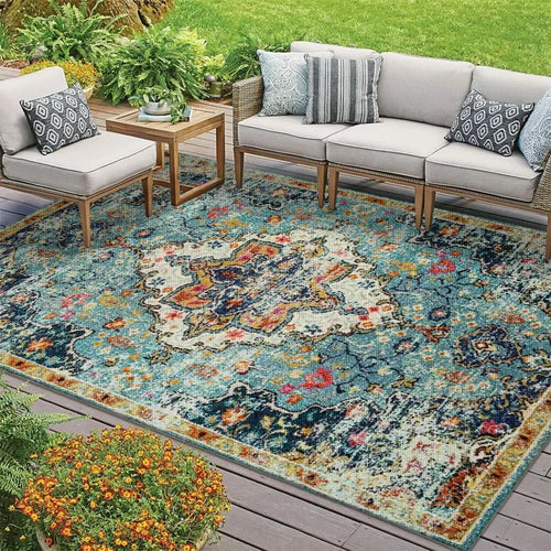 Outdoor Rug, Waterproof Fade-Resistant Printed Persian-Style Machine-Made Carpet for Balcony, Patio, Living Room and Bedroom - product view 1