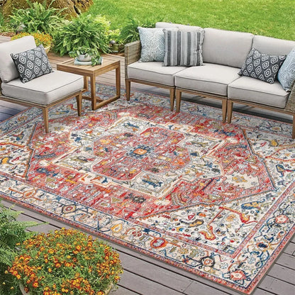 Outdoor Rug, Waterproof Fade-Resistant Printed Persian-Style Machine-Made Carpet for Balcony, Patio, Living Room and Bedroom - product view 2