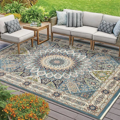 Outdoor Rug, Waterproof Fade-Resistant Printed Persian-Style Machine-Made Carpet for Balcony, Patio, Living Room and Bedroom - product view 3
