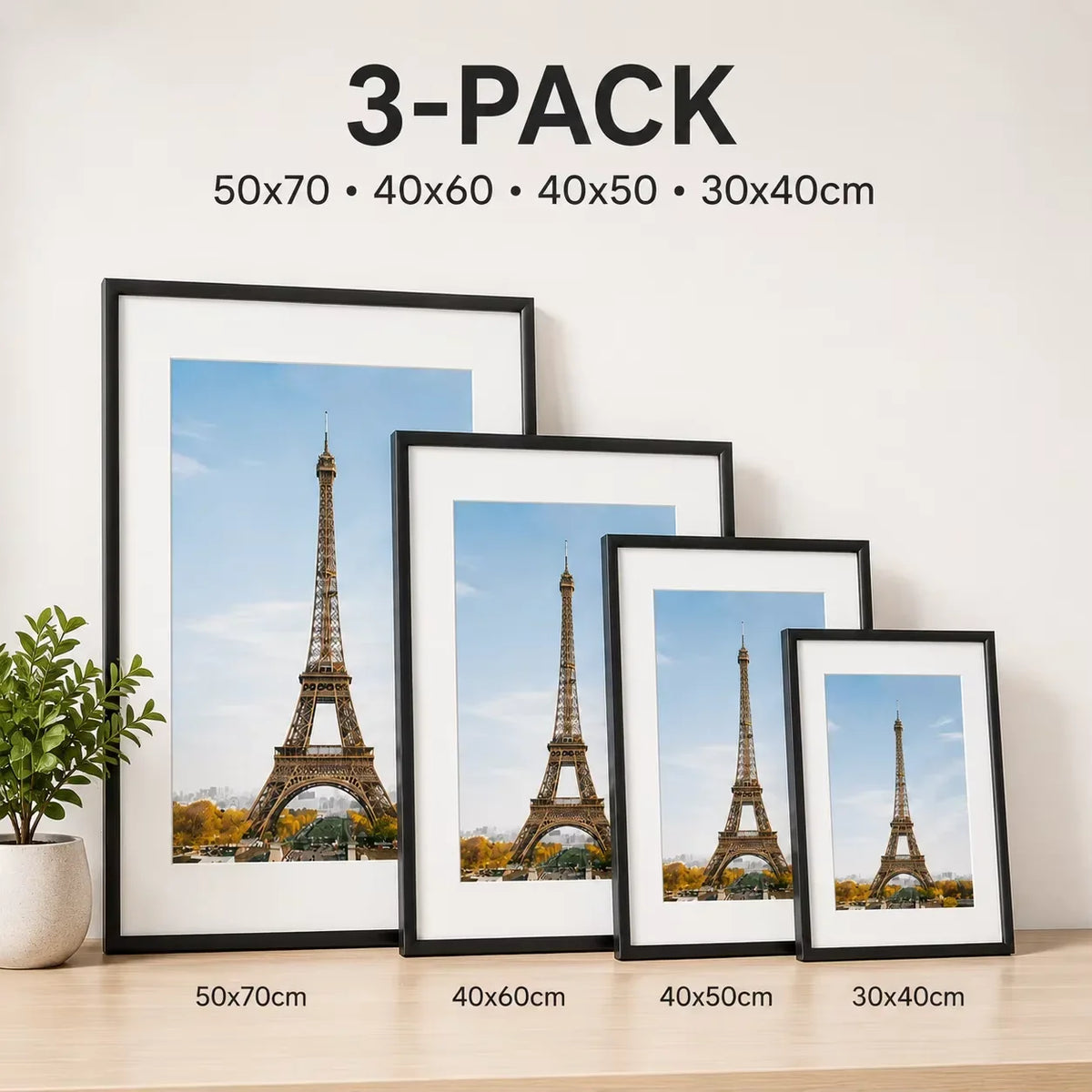 Black Aluminum Picture Frame, Clear Protective Cover and White Mat, Vertical or Horizontal Wall Display in Multiple Sizes - product view 1