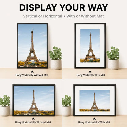 Black Aluminum Picture Frame, Clear Protective Cover and White Mat, Vertical or Horizontal Wall Display in Multiple Sizes - product view 3