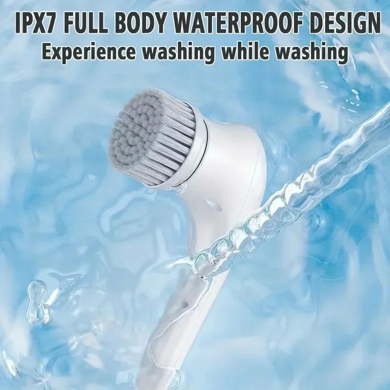 5-in-1 Cordless Electric Spin Scrubber, USB Rechargeable Cleaning Brush with 5 Replaceable Brush Heads in White - product view 3