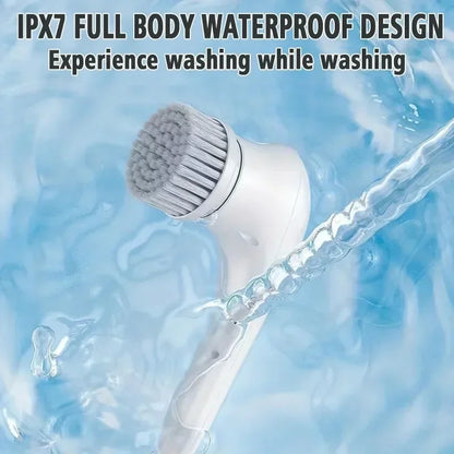 5-in-1 Cordless Electric Spin Scrubber, USB Rechargeable Cleaning Brush with 5 Replaceable Brush Heads in White - product view 3