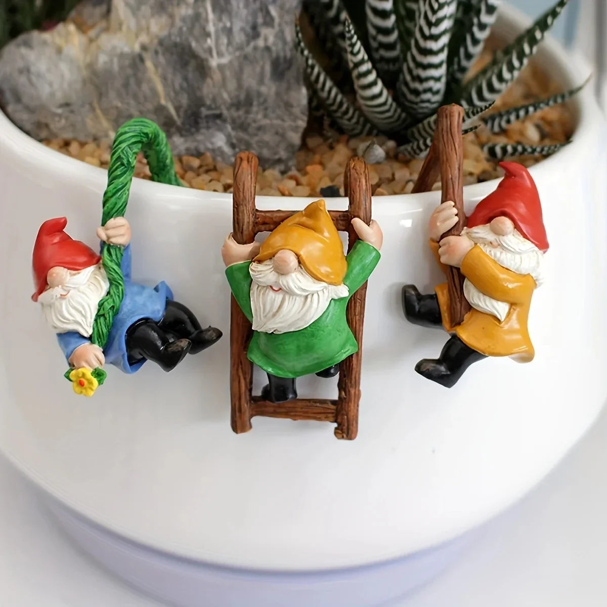 3-Piece Garden Statue Set, Mini Resin Dwarf Hanging Ornaments for Outdoor Flower Pots and Micro Landscape Décor - product view 1