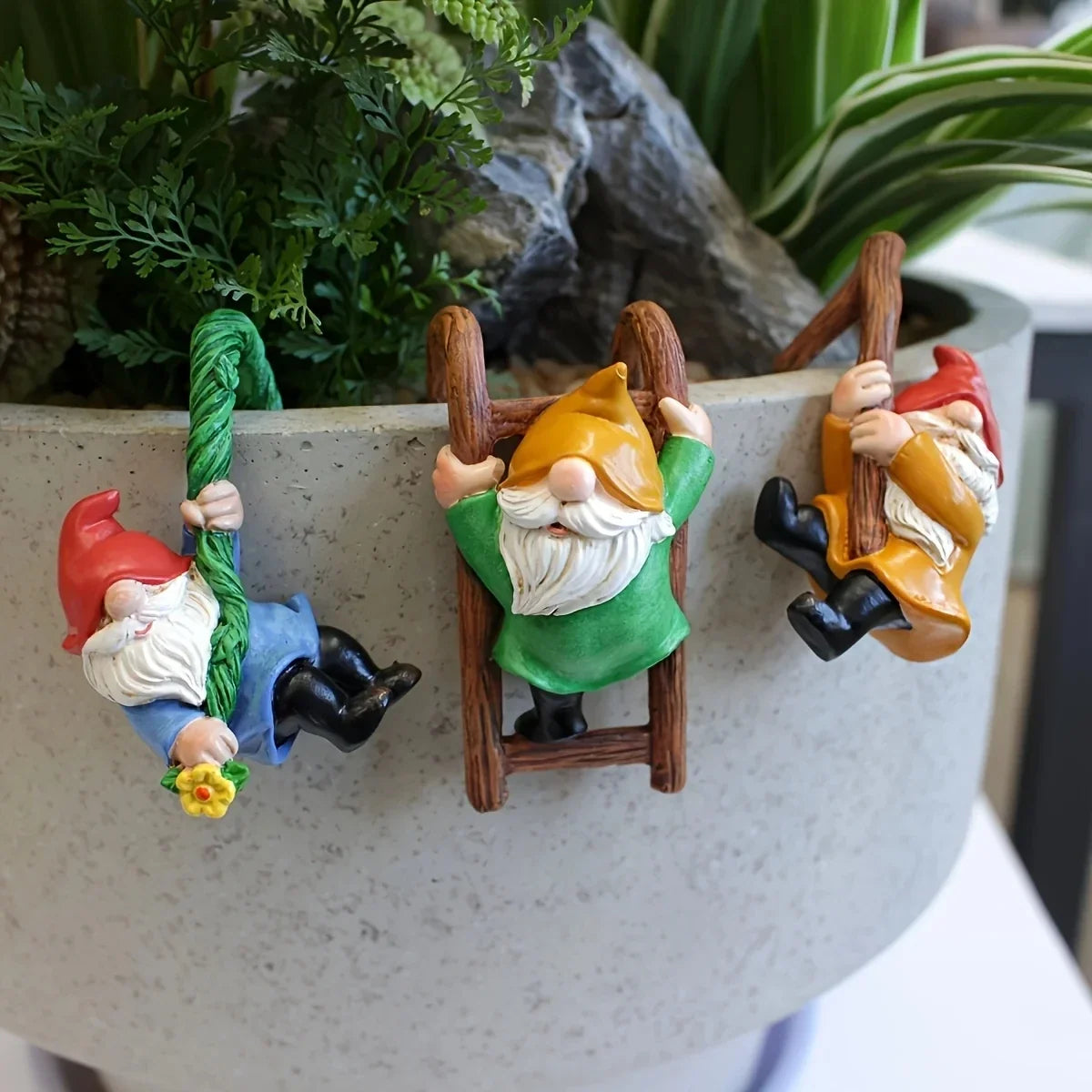 3-Piece Garden Statue Set, Mini Resin Dwarf Hanging Ornaments for Outdoor Flower Pots and Micro Landscape Décor - product view 2