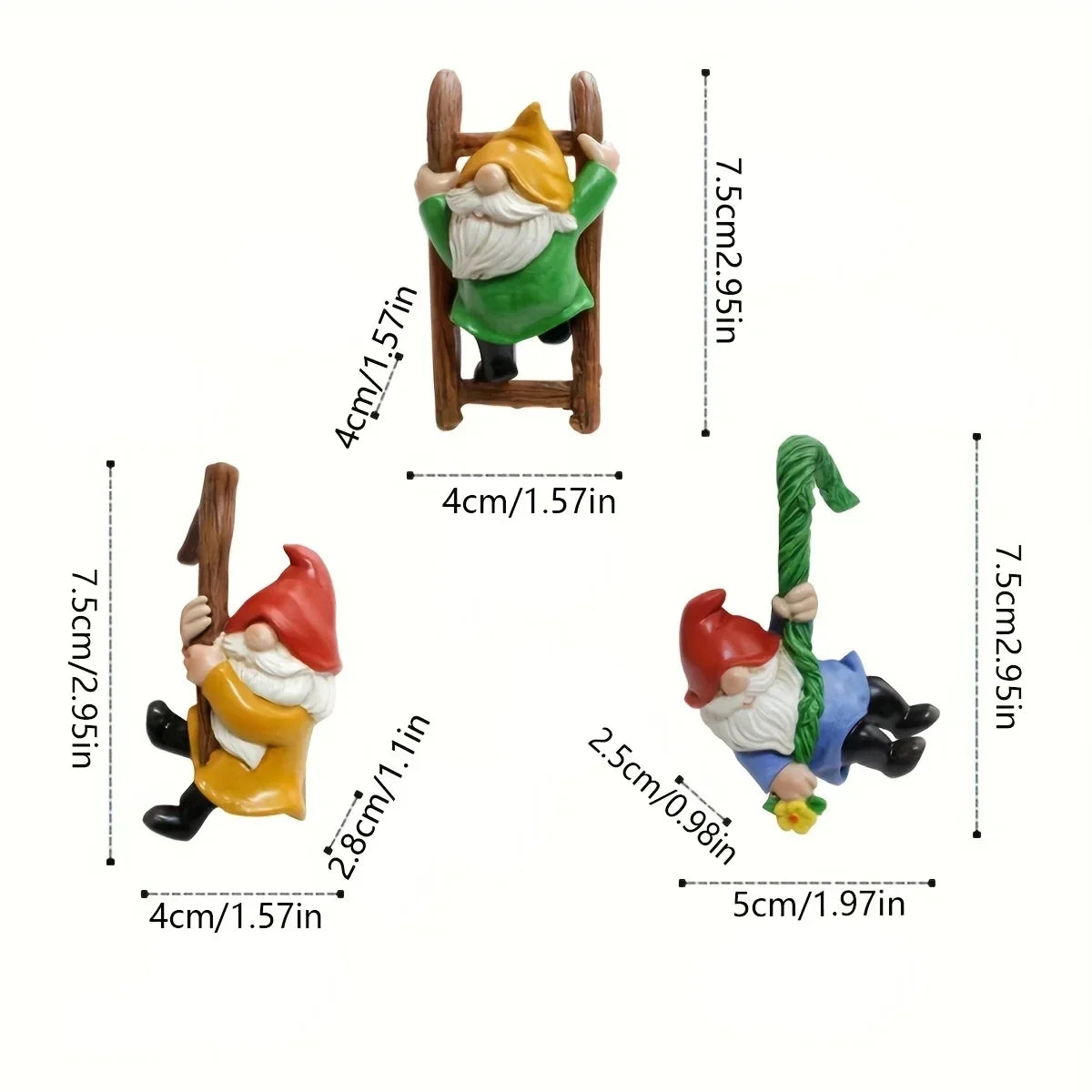 3-Piece Garden Statue Set, Mini Resin Dwarf Hanging Ornaments for Outdoor Flower Pots and Micro Landscape Décor - product view 6