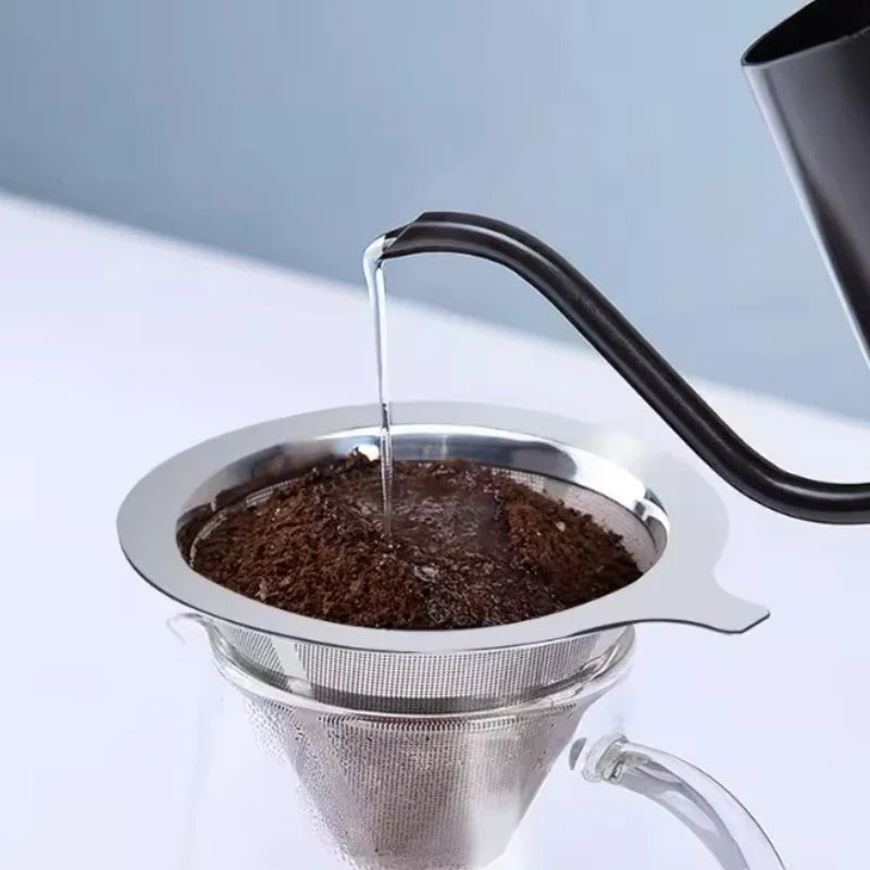 Reusable Coffee Filter, 304 Stainless Steel Fine Mesh Double-Layer Basket with Insulated Handle for Coffee and Tea - product view 2