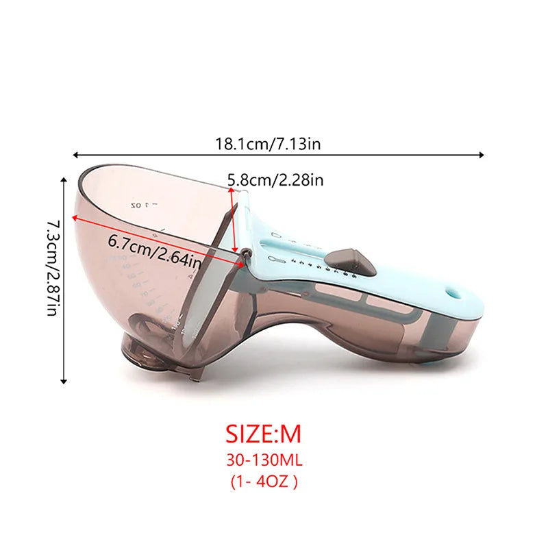 Adjustable Measuring Spoon, Plastic Kitchen Measuring Tool, Push-Button Capacity Control, 130 ml One-Piece Option for Baking and Cooking - product view 1