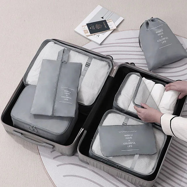 7-Piece Waterproof Travel Packing Cubes Set, Solid Luggage Organizer with Drawstring Pouches for Clothes and Shoes - product view 3