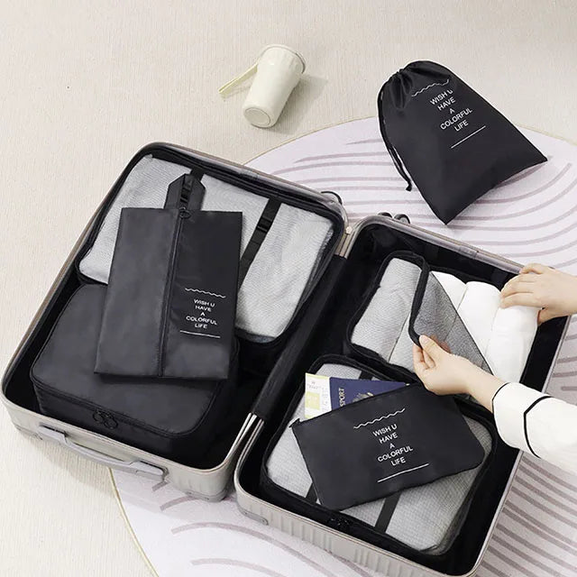 7-Piece Waterproof Travel Packing Cubes Set, Solid Luggage Organizer with Drawstring Pouches for Clothes and Shoes - product view 4