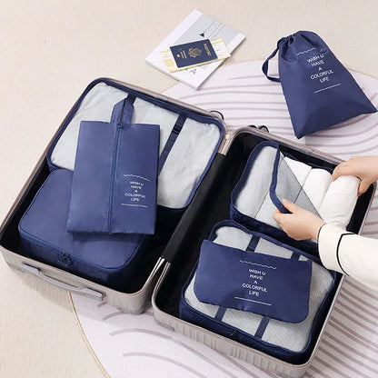 7-Piece Waterproof Travel Packing Cubes Set, Solid Luggage Organizer with Drawstring Pouches for Clothes and Shoes - product view 6