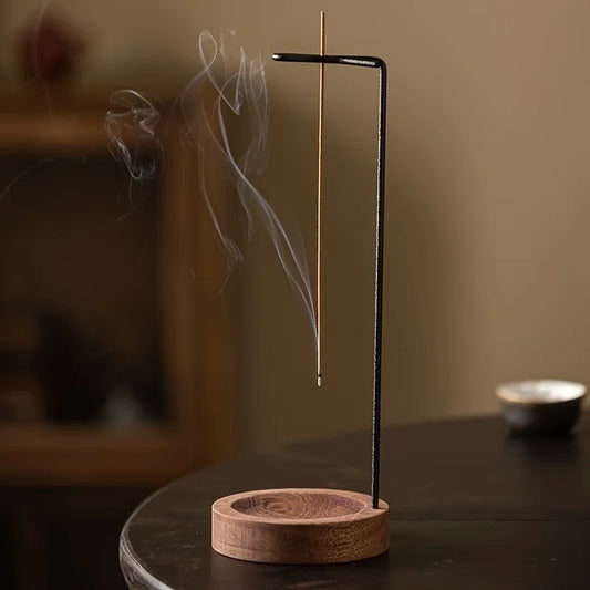 Upside-Down Wooden Incense Holder, Walnut Wood and Brass Ash Catcher for Stick Incense, Meditation and Home Décor - product view 1