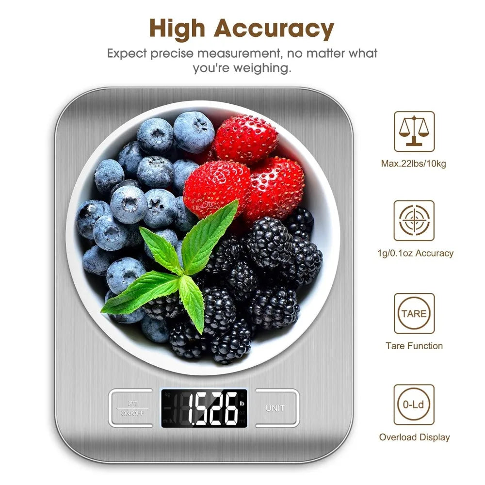 10kg Digital Kitchen Scale with Tare Function, LCD Display and Stainless Steel Screen for Coffee Brewing and Food Weighing - product view 6