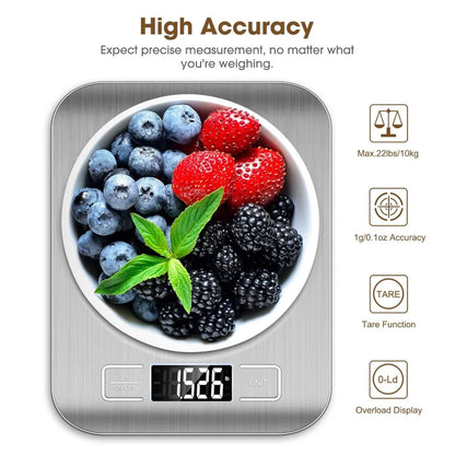 10kg Digital Kitchen Scale with Tare Function, LCD Display and Stainless Steel Screen for Coffee Brewing and Food Weighing - product view 6