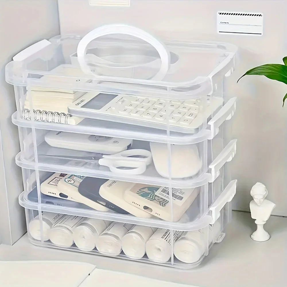 4-Layer Transparent Plastic Storage Box, Stackable Partitioned Drawer Organizer for Tools and Small Household Items - product view 2