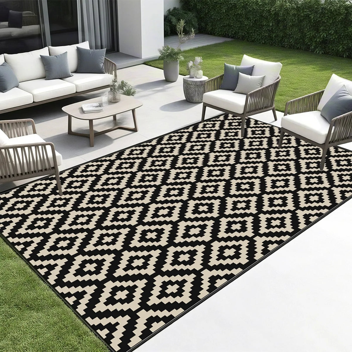 Reversible Outdoor Rug, Waterproof Anti-Slip Striped Polypropylene Mat, UV Fade Resistant for Patio, RV, Beach and Camping - product view 1