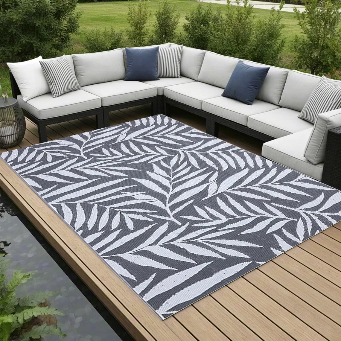 Reversible Outdoor Rug, Waterproof Anti-Slip Striped Polypropylene Mat, UV Fade Resistant for Patio, RV, Beach and Camping - product view 2