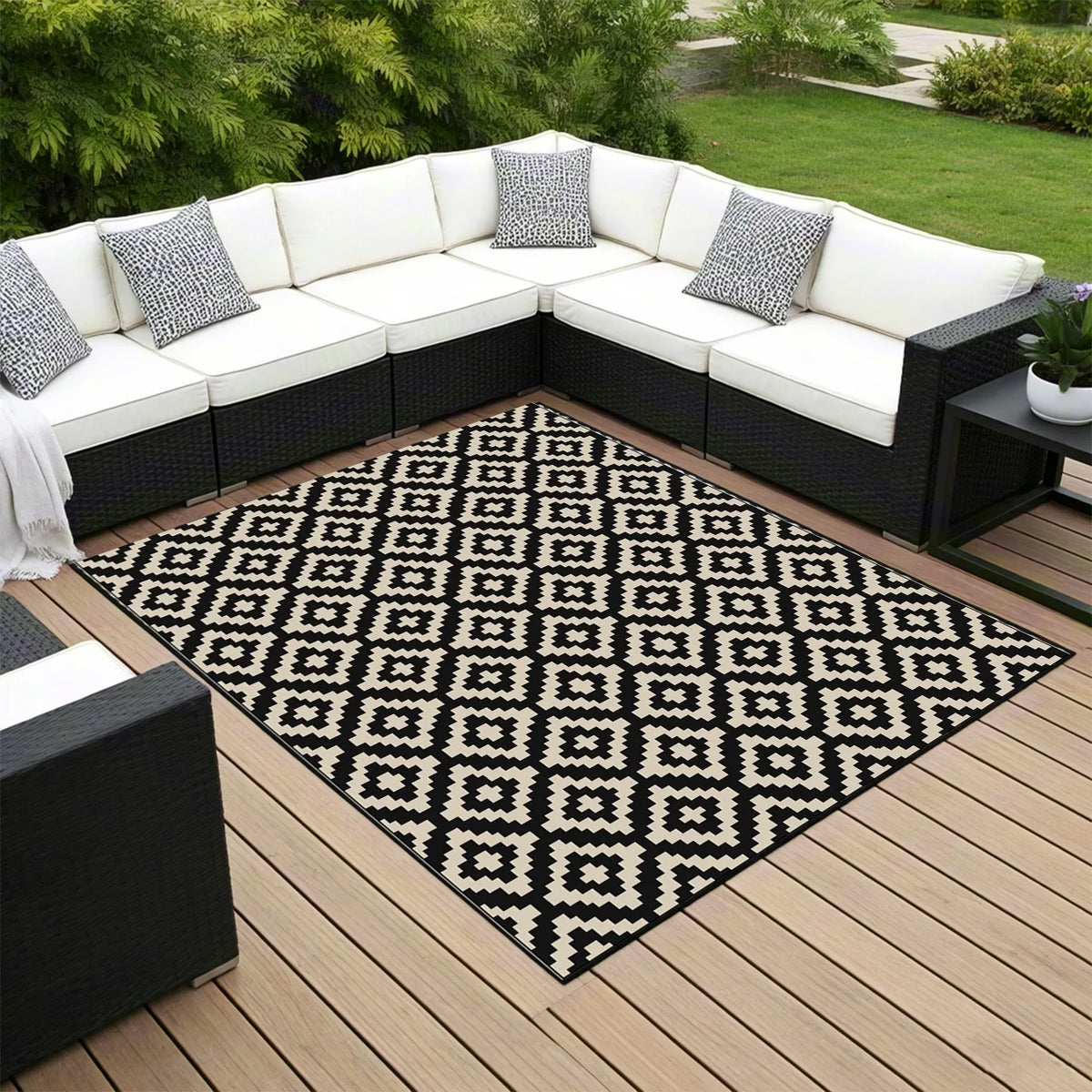 Reversible Outdoor Rug, Waterproof Anti-Slip Striped Polypropylene Mat, UV Fade Resistant for Patio, RV, Beach and Camping - product view 4
