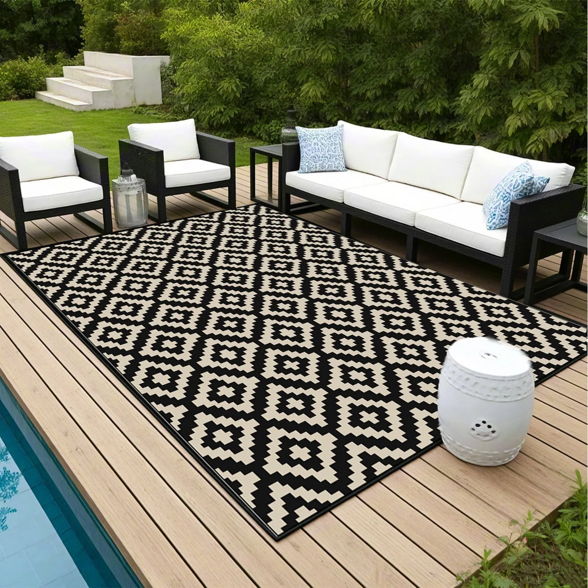 Reversible Outdoor Rug, Waterproof Anti-Slip Striped Polypropylene Mat, UV Fade Resistant for Patio, RV, Beach and Camping - product view 5