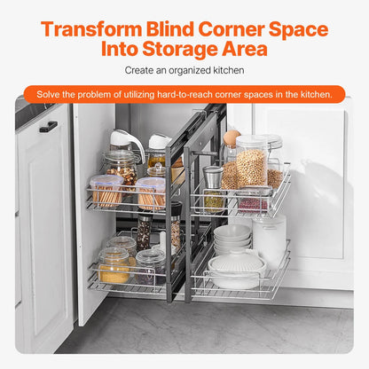 Blind-Corner Pull-Out Cabinet Organizer, Stainless Steel Slide-Out Storage Basket, 2- or 3-Layer Options for Kitchen Pantries - product view 4