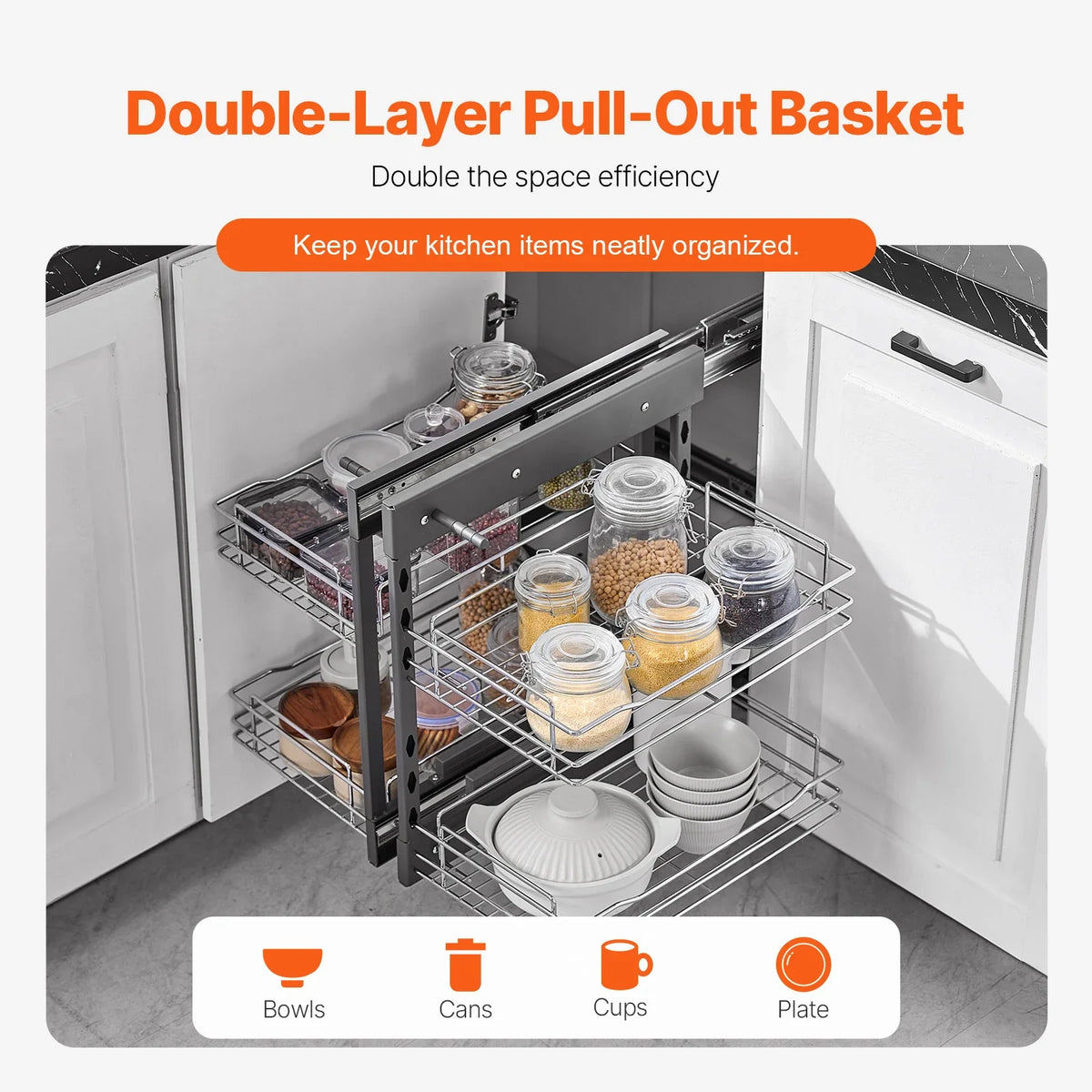 Blind-Corner Pull-Out Cabinet Organizer, Stainless Steel Slide-Out Storage Basket, 2- or 3-Layer Options for Kitchen Pantries - product view 5