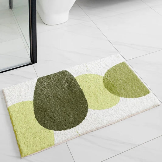 Modern Polyester Door Mat, Fade-Resistant Machine-Made Floor Rug, Green Botanical Designs for Bathroom or Entryway - product view 1