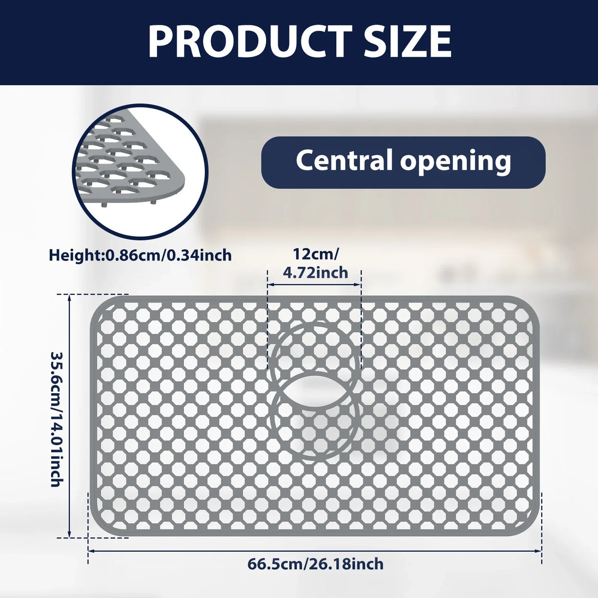 Silicone Dish Drying Mat, Raised Feet, Center Drainage and Dishwasher-Safe Sink Protector, M Size - product view 1