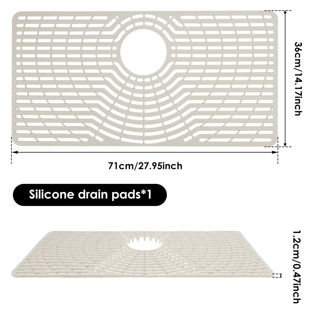 Silicone Dish Drying Mat, Raised Feet, Center Drainage and Dishwasher-Safe Sink Protector, M Size - product view 2