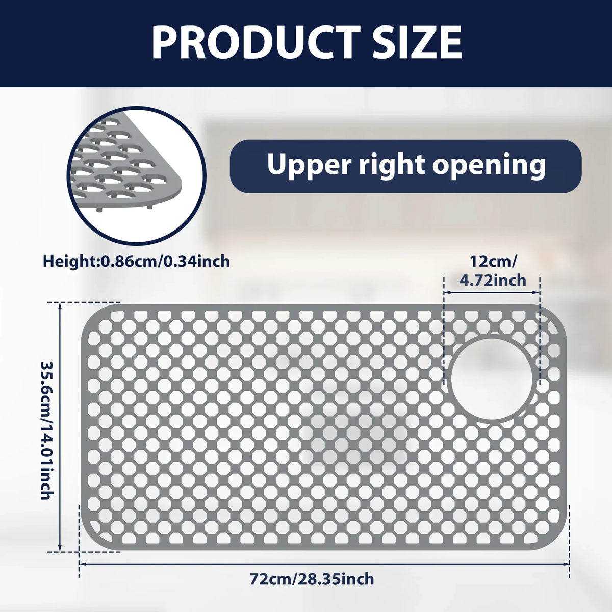 Silicone Dish Drying Mat, Raised Feet, Center Drainage and Dishwasher-Safe Sink Protector, M Size - product view 4