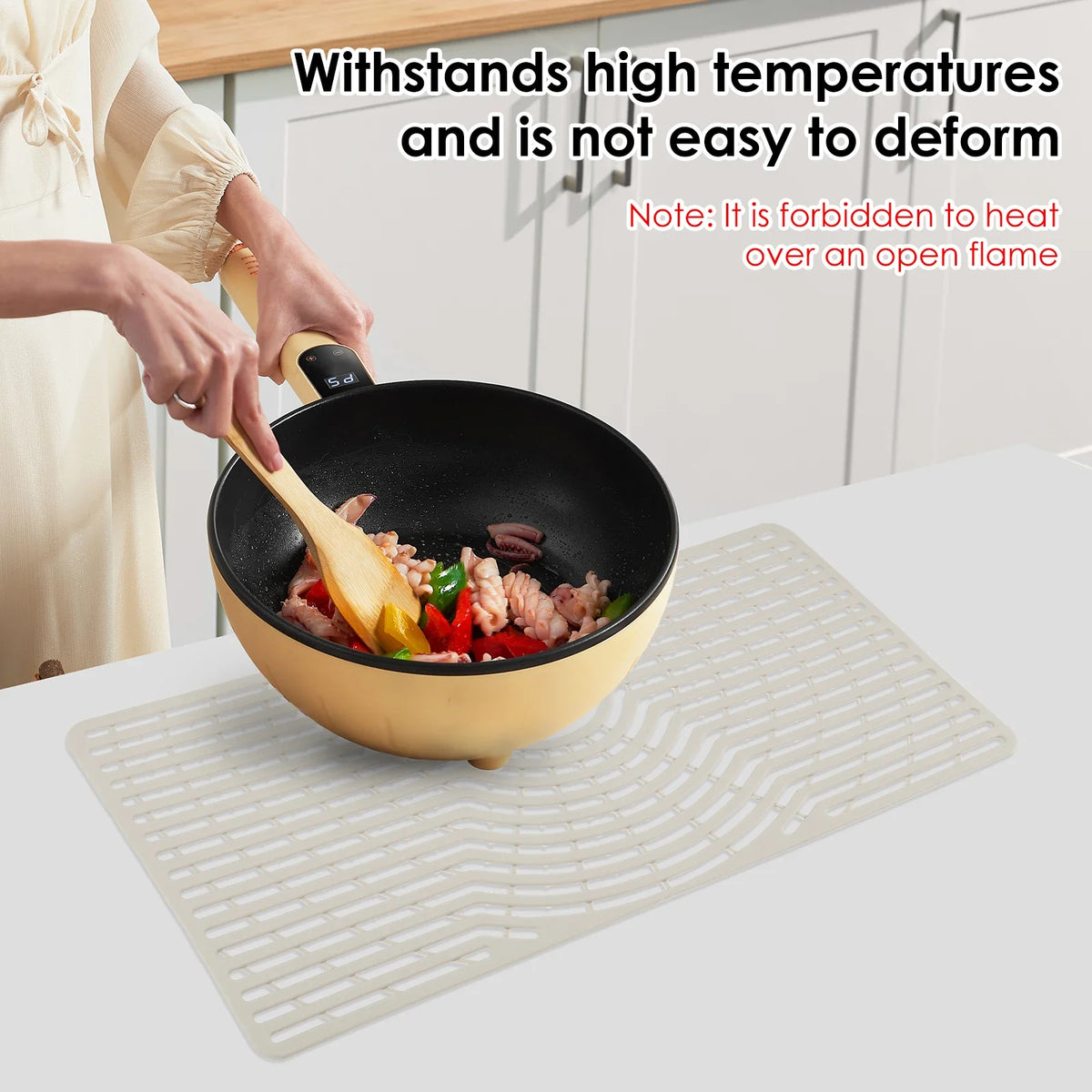 Silicone Dish Drying Mat, Raised Feet, Center Drainage and Dishwasher-Safe Sink Protector, M Size - product view 6