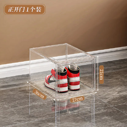 Stackable Shoe Storage Box, Plastic Rectangle Organizer with Magnetic Flip Cover, Side or Front Opening Door - product view 1