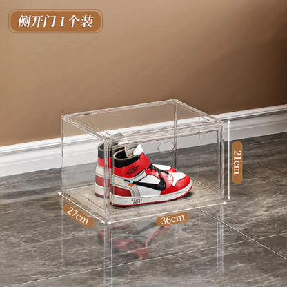 Stackable Shoe Storage Box, Plastic Rectangle Organizer with Magnetic Flip Cover, Side or Front Opening Door - product view 2