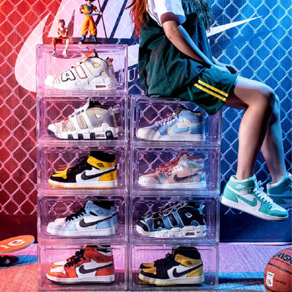 Stackable Shoe Storage Box, Plastic Rectangle Organizer with Magnetic Flip Cover, Side or Front Opening Door - product view 3