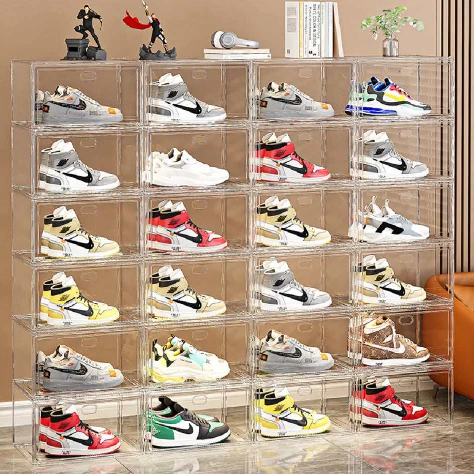 Stackable Shoe Storage Box, Plastic Rectangle Organizer with Magnetic Flip Cover, Side or Front Opening Door - product view 6