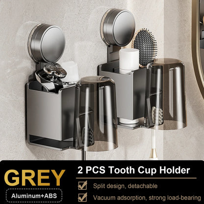 Suction Cup Toothbrush Wall Holder with Cup and Squeezer, Aluminium Perforation-Free Bathroom Shelf, 1–4 Piece Sets - product view 2