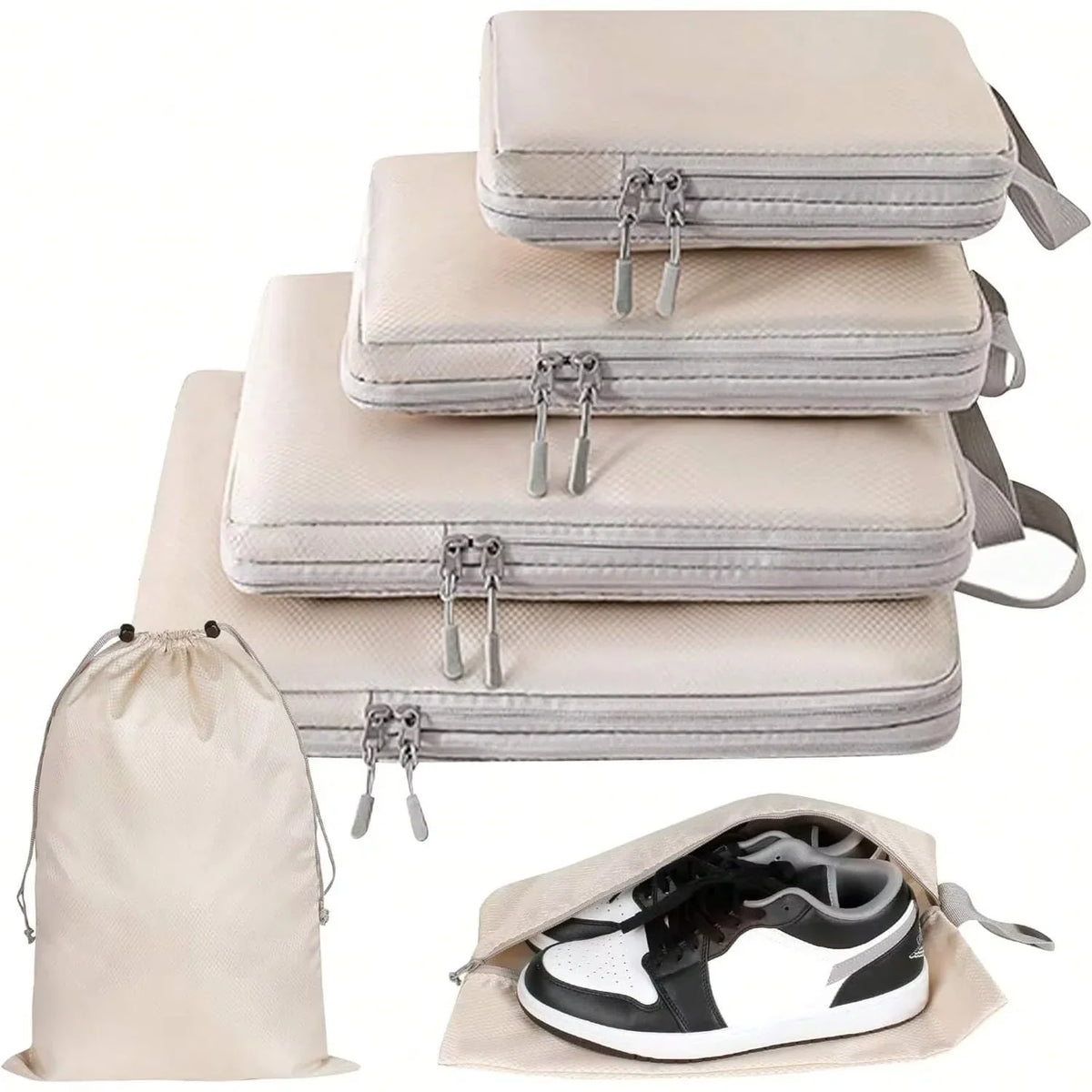 Compression Packing Cubes, Waterproof Polyester Travel Storage Bags, Reusable Rectangular Organizers in 4 or 6 Pieces - product view 1