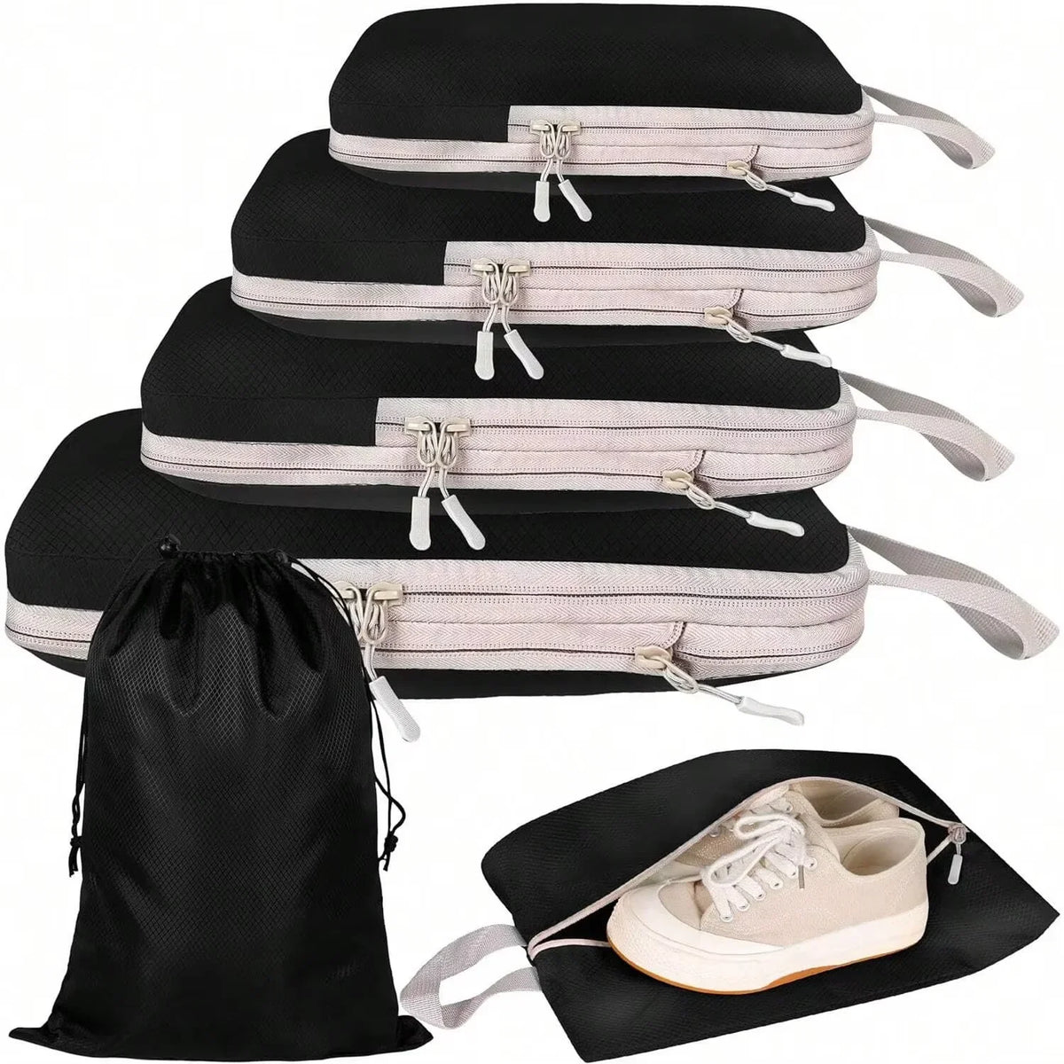 Compression Packing Cubes, Waterproof Polyester Travel Storage Bags, Reusable Rectangular Organizers in 4 or 6 Pieces - product view 2