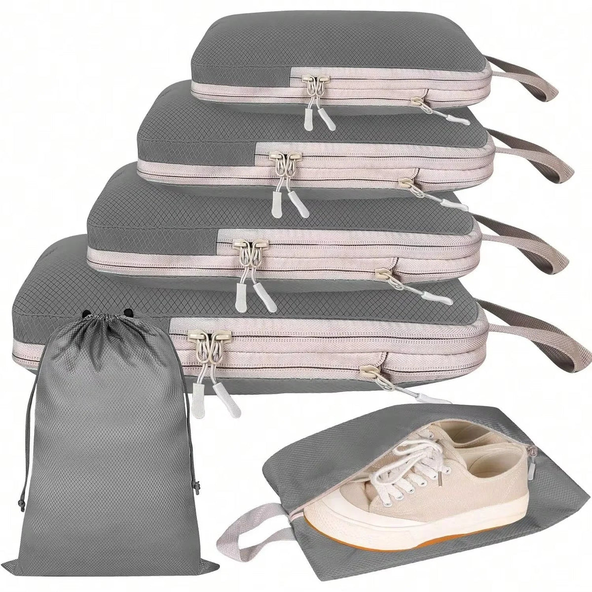 Compression Packing Cubes, Waterproof Polyester Travel Storage Bags, Reusable Rectangular Organizers in 4 or 6 Pieces - product view 3