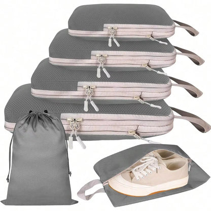 Compression Packing Cubes, Waterproof Polyester Travel Storage Bags, Reusable Rectangular Organizers in 4 or 6 Pieces - product view 3