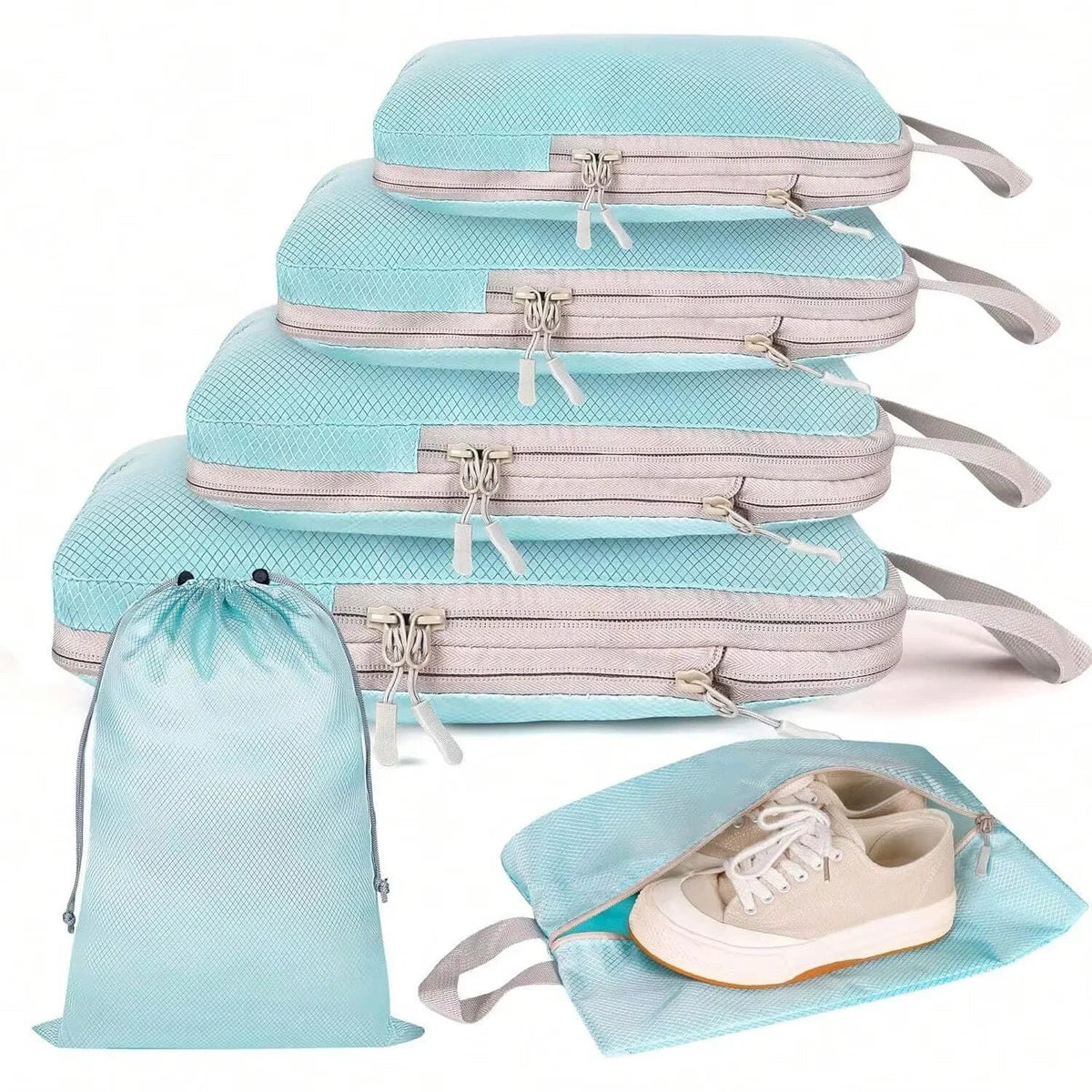 Compression Packing Cubes, Waterproof Polyester Travel Storage Bags, Reusable Rectangular Organizers in 4 or 6 Pieces - product view 4