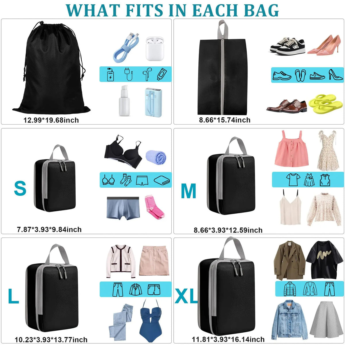 Compression Packing Cubes, Waterproof Polyester Travel Storage Bags, Reusable Rectangular Organizers in 4 or 6 Pieces - product view 6